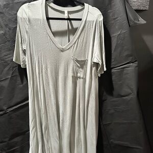 Brand V-Neck Midi Dress in Light Gray